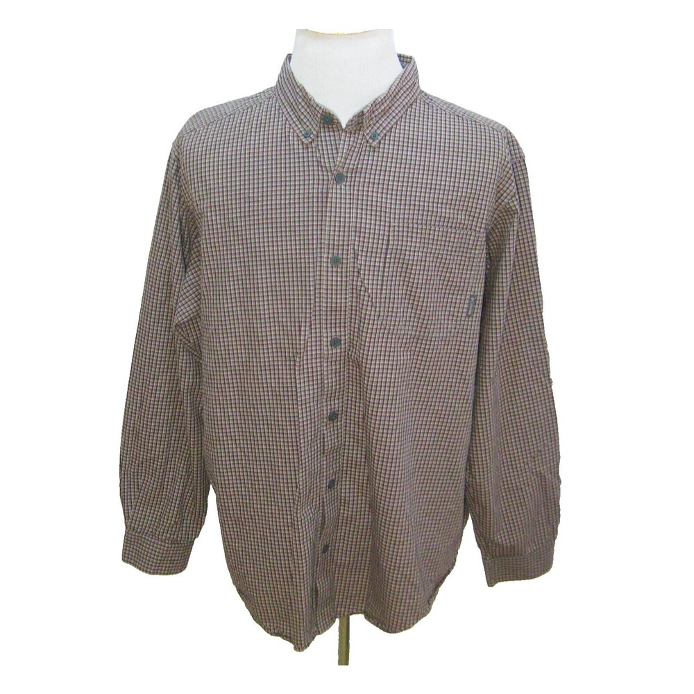 COLUMBIA Men's (Size XL) Red Gray Checks Long Sleeve Button Front Shirt Cotton